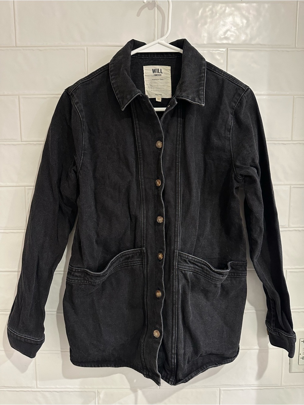 Sezane Will Forever Denim Button Up Jacket Black Size XS Chore